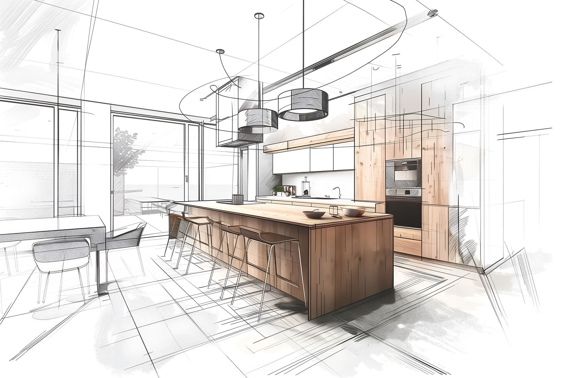 Un plan de cuisine avec un plan de travail en bois.