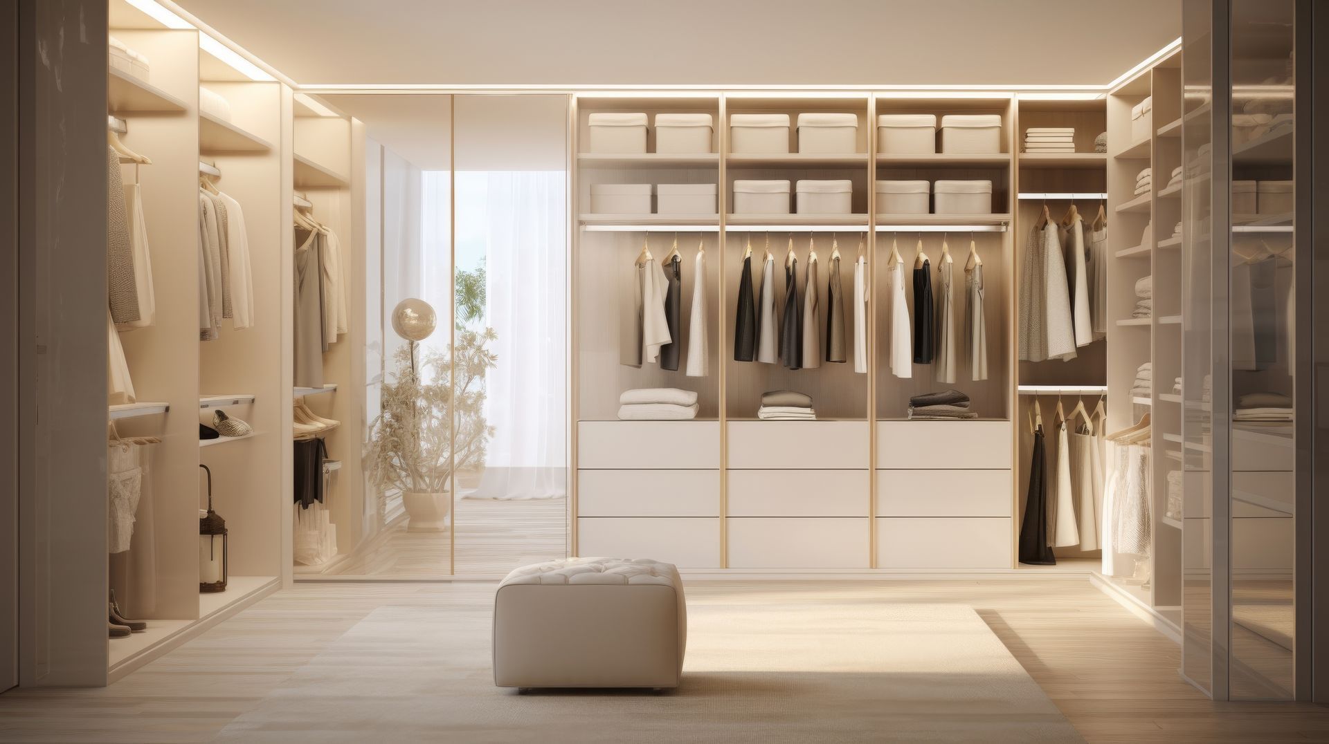 Un dressing de couleur claire.