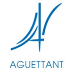 Logo bleu avec des formes stylisées « A » et « N » ; texte « AGUETTANT » en dessous.