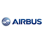 Logo Airbus : texte bleu « AIRBUS » à côté d'un globe stylisé bleu et blanc.