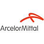 Logo ArcelorMittal : arc stylisé rouge avec texte « ArcelorMittal » en gris foncé.