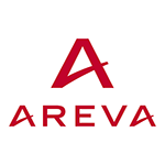 Logo « A » rouge avec texte « AREVA » en dessous, tout rouge sur fond blanc.