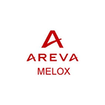 Logo Areva Melox rouge avec un symbole « A » stylisé au-dessus du texte.