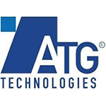 Logo pour ATG Technologies, texte bleu et blanc, un « Z » stylisé avec un carré bleu.