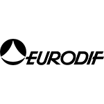 Logo Eurodif : un cercle noir contenant une forme de triangle blanc pointant vers le haut, à côté du texte « EURODIF ».