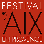 Logo du Festival Aix en Provence sur fond rouge : texte blanc 