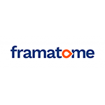 Logo Framatome : texte bleu avec cercle-flèche orange au milieu du nom.