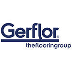 Logo Gerflor avec texte bleu foncé sur fond blanc. « Gerflor » au-dessus et « theflooringgroup » en dessous.