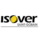 Logo Isover Saint-Gobain : texte noir « Isover » avec un graphisme soleil jaune et noir, et « SAINT-GOBAIN » en dessous.
