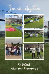 Journée d'intégration à Fauche, Aix-en-Provence. Activités sur un terrain verdoyant. Photos de groupe. Activités sportives.