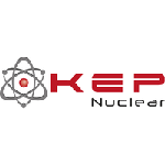 Logo de KEP Nuclear : symbole de l'atome à gauche du texte rouge « KEP » et noir « Nuclear ».