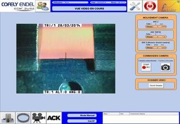 Capture d'écran d'une interface de contrôle avec un flux de caméra montrant un objet rectangulaire rosâtre.