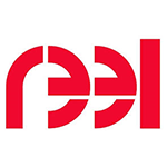 Mot stylisé en rouge « reel ».