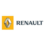 Logo Renault : forme losange à l'intérieur d'un carré jaune, texte gris foncé.