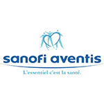 Sanofi Aventis logo: Blue figures forming a heart above text, 