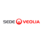 « Logo du bureau de Veolia ; « Sede Veolia » en texte gris foncé, cercle rouge avec une figure humaine stylisée. »