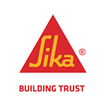 Logo Sika : Triangle rouge avec texte jaune « Sika » ; « Building Trust » en dessous.