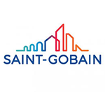 Logo Saint-Gobain avec une ligne d'horizon colorée au-dessus du nom de l'entreprise.