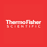 Logo Thermo Fisher Scientific sur fond rouge. Texte blanc.