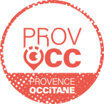 Logo rond orange : « PROV OCC » au dessus d'un graphique d'épingle de localisation, « PROVENCE OCCITANE » en dessous.