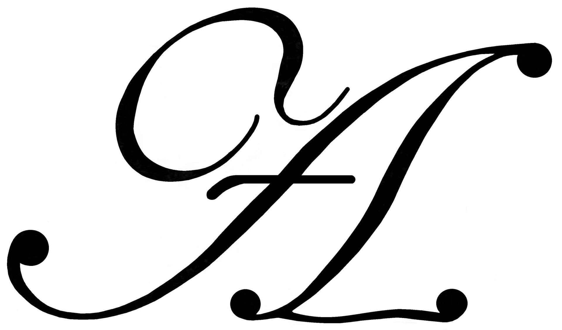 Letra "A" elegante e cursiva, com floreios estilizados e tr&ecirc;s pequenos pontos.