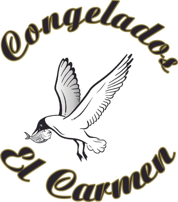 El logo de Congelados El Carmen muestra un pájaro volando con un pez en el pico.