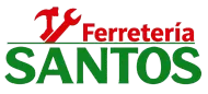 Logotipo de Ferretería Santos con icono de llave inglesa roja y texto “SANTOS” verde sobre fondo blanco