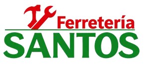 Logotipo de Ferretería Santos con icono de llave inglesa roja y texto “SANTOS” verde sobre fondo blanco