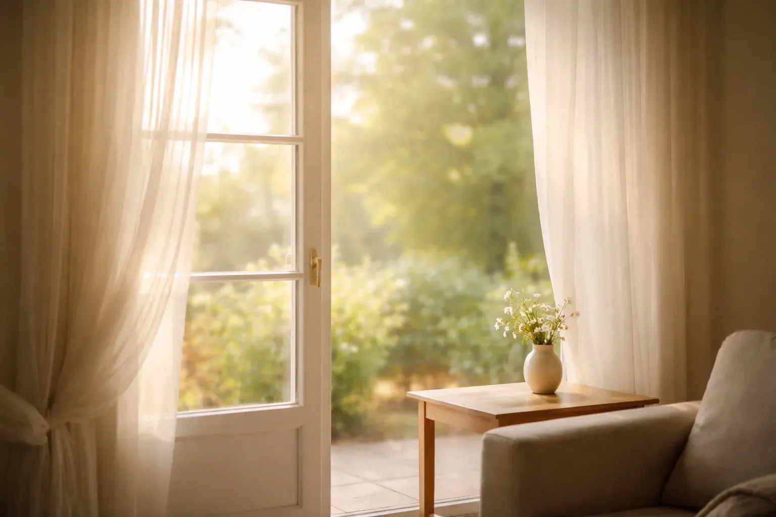 Warum eine Trauerrede den Blick auf das gelebte Leben richtet. Über Erinnerung, Würde und einen achtsamen Umgang mit dem Tod. Ein heller Raum mit einem großen Fenster, durch das sanftes Tageslicht fällt.