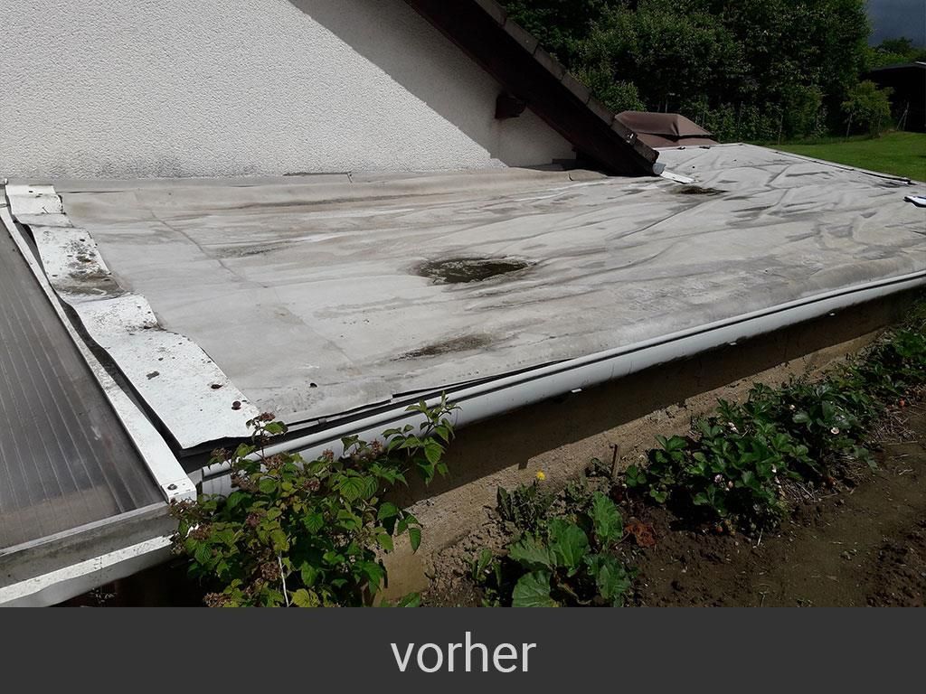 Ein Bild von einem Dach mit dem Wort „vorher“ auf der Unterseite