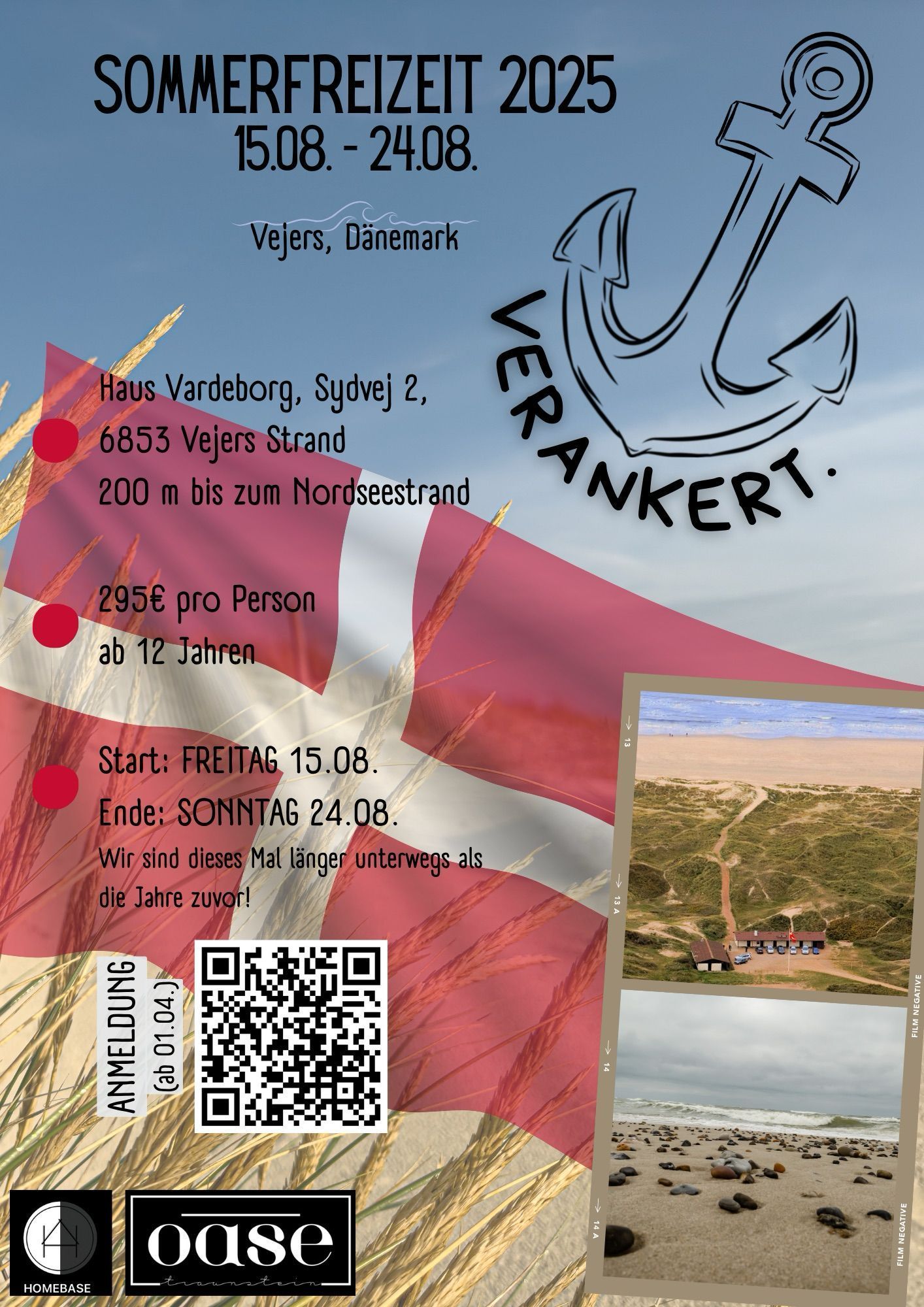 Ein Plakat für Sommerfreizeit 2025 mit der Abbildung einer Flagge und eines Ankers.