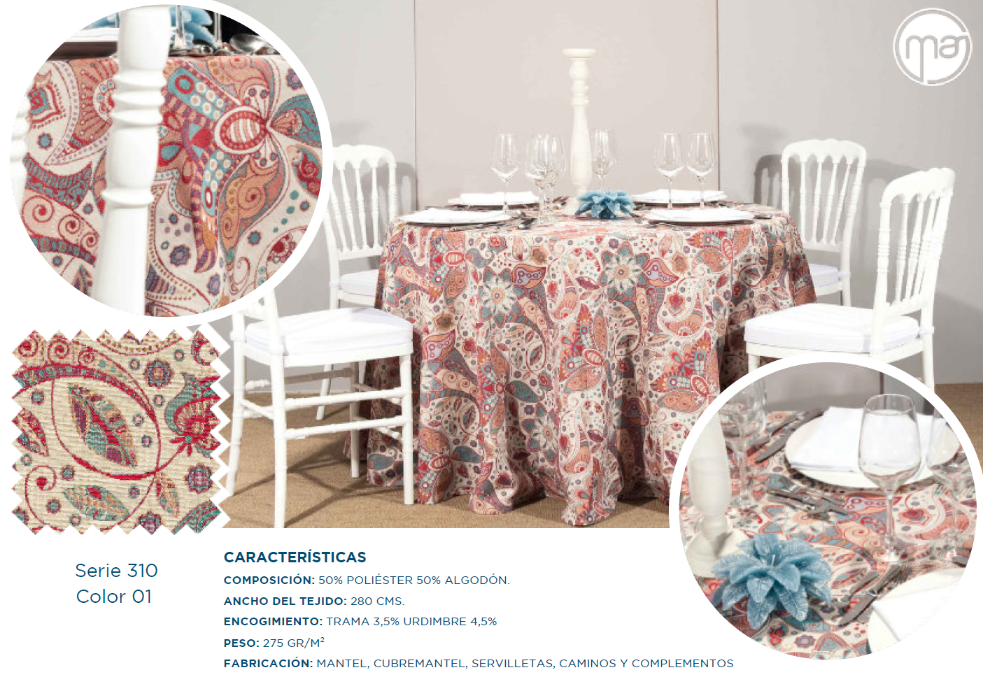 Una mesa con mantel y sillas en un comedor.