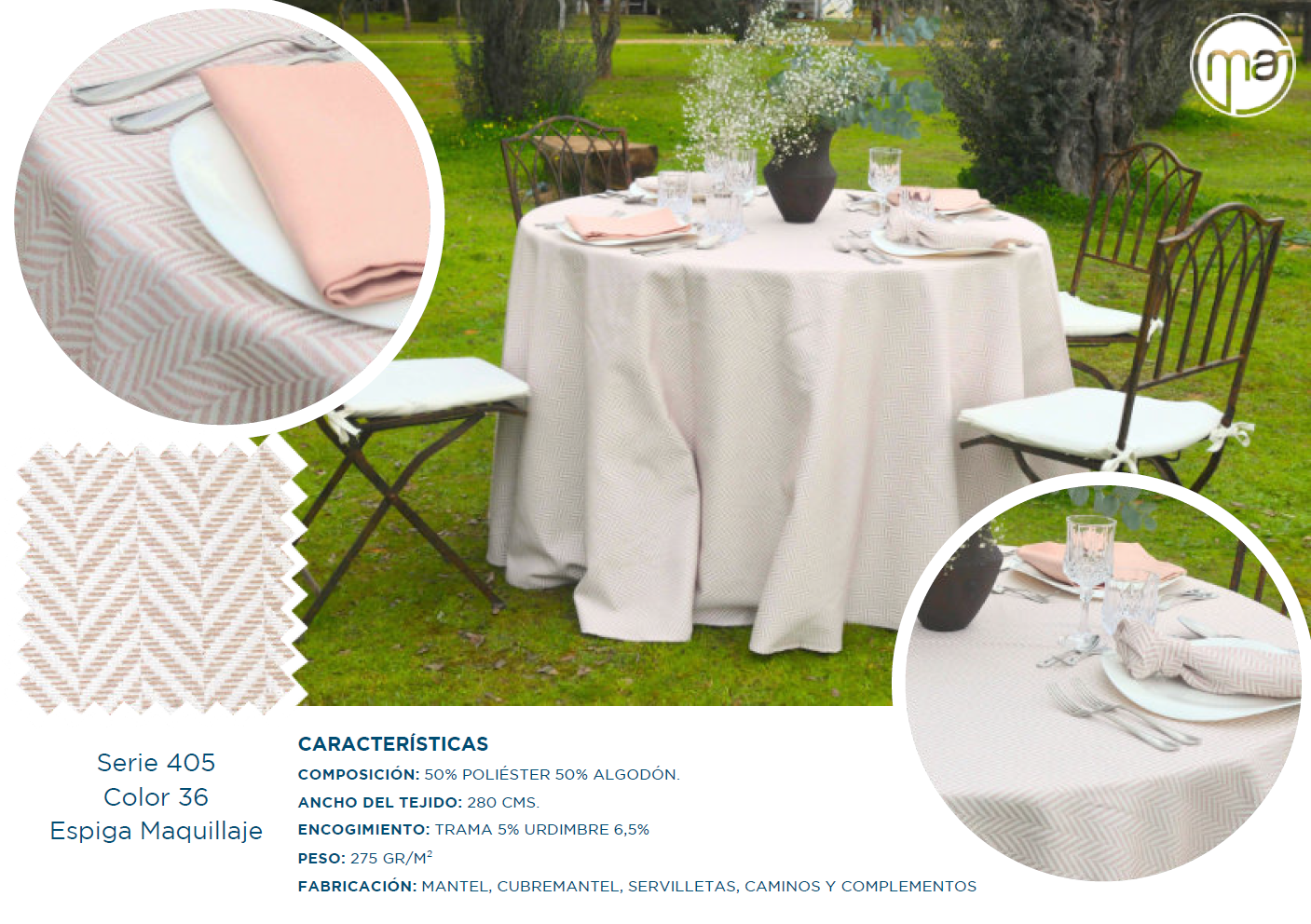 Una mesa con un mantel rosa y platos encima.