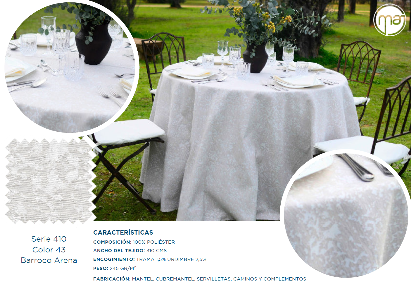 Un mantel blanco está sobre una mesa afuera