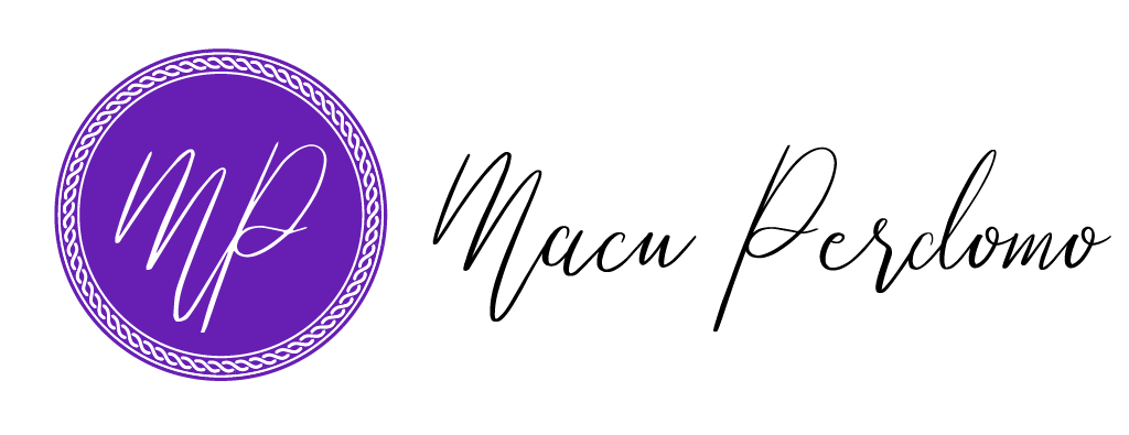 Un logo morado con el nombre macu perdomo.