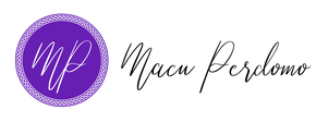 Un logo morado con el nombre macu perdomo.