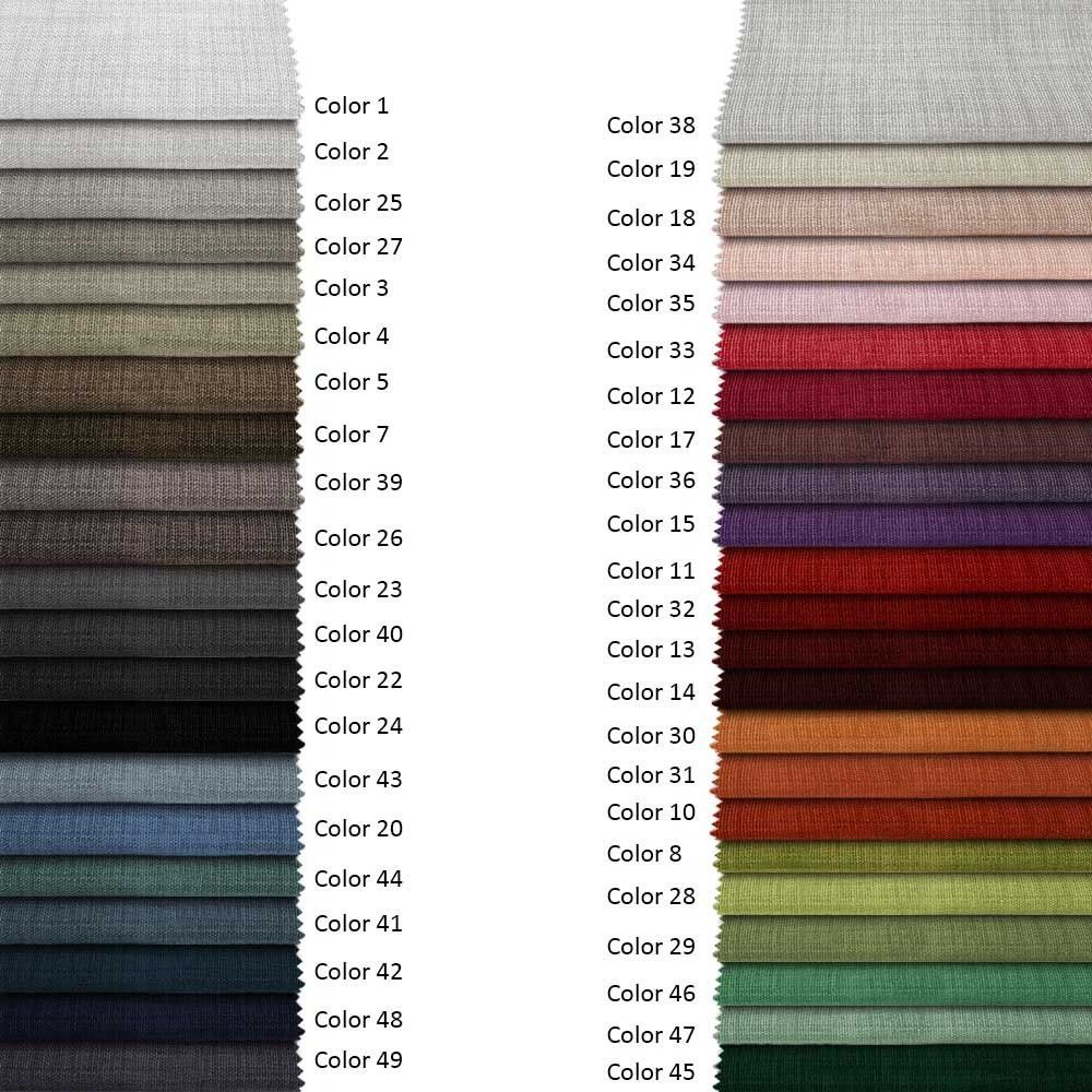 Muestras de color dispuestas verticalmente, con un amplio espectro de tonos de tela, numeradas del 1 al 55.