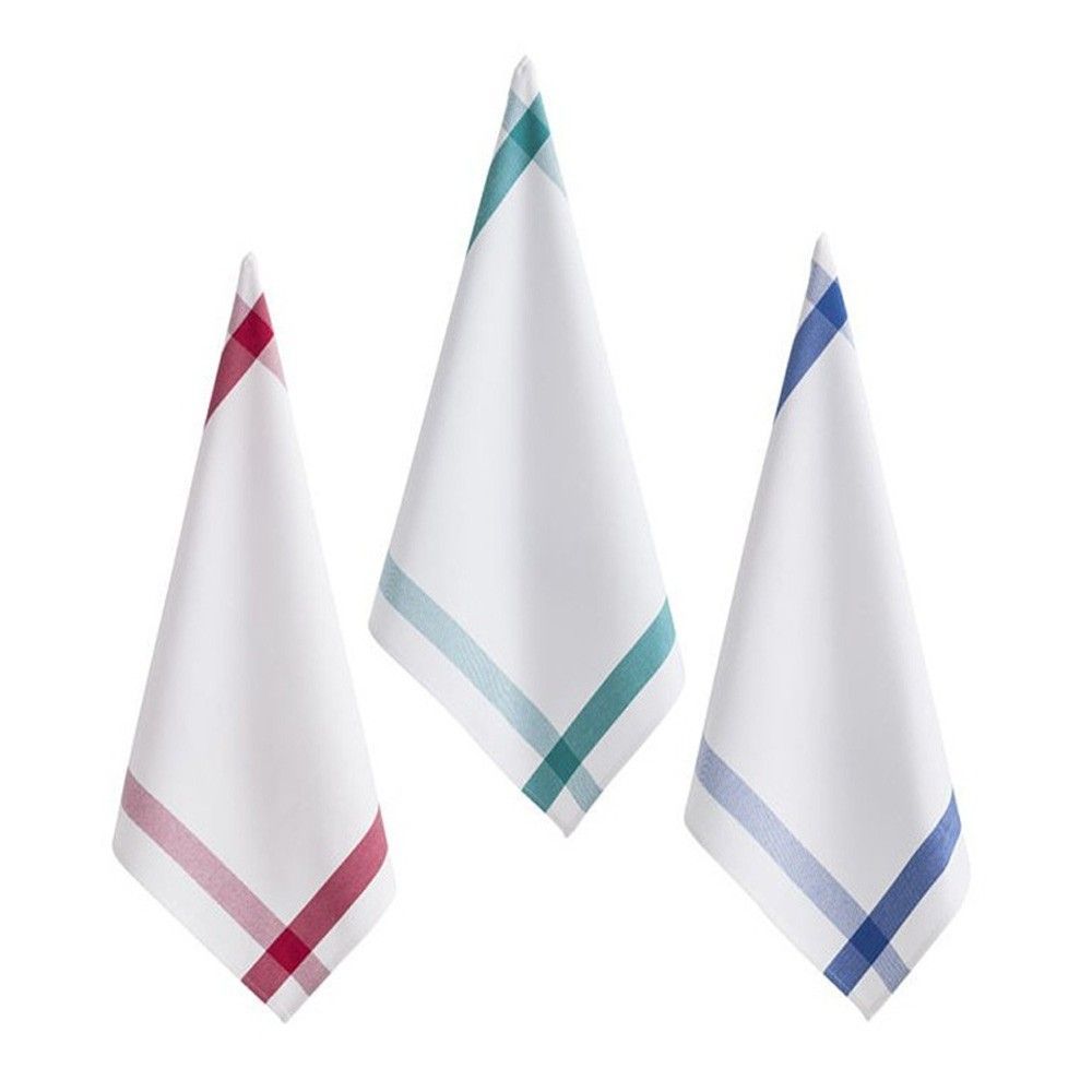 Tres toallas con diferentes colores sobre un fondo blanco.