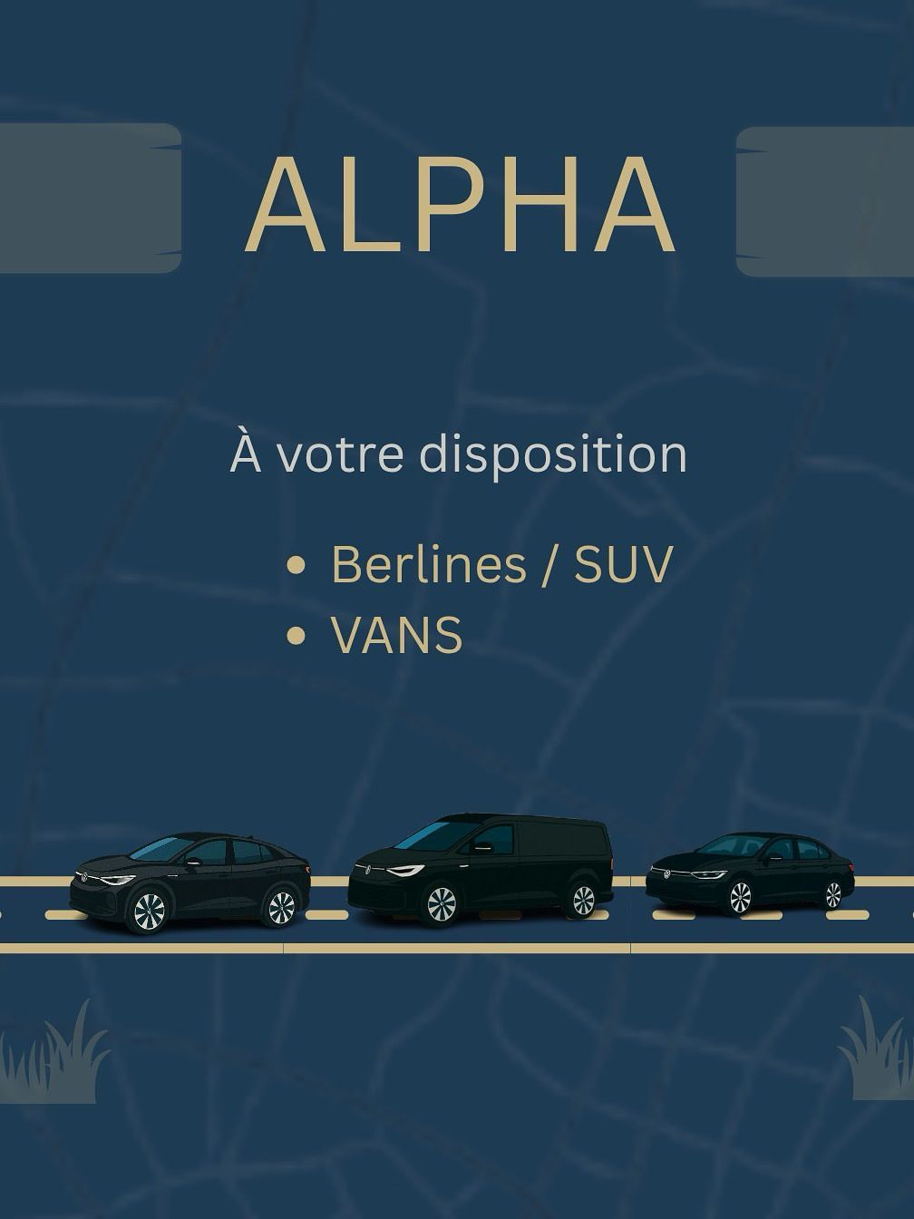 Bannière publicitaire pour la société de location de voitures ALPHA.