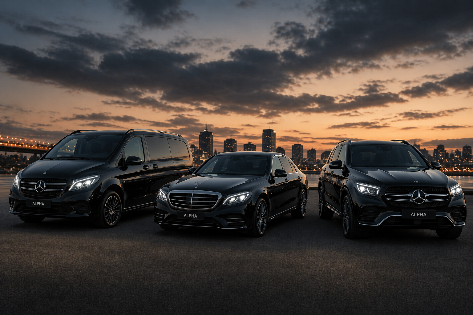 Trois voitures sombres garées sur une route.