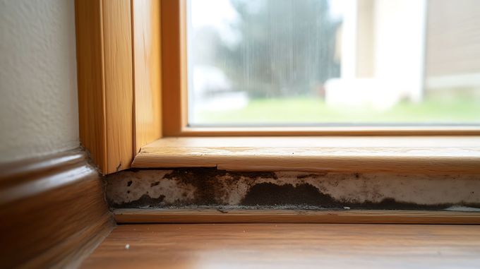 Deux ouvriers se tiennent debout sur la charpente en bois d'un bâtiment en construction tandis qu'une grue abaisse un grand panneau de toiture en bois.