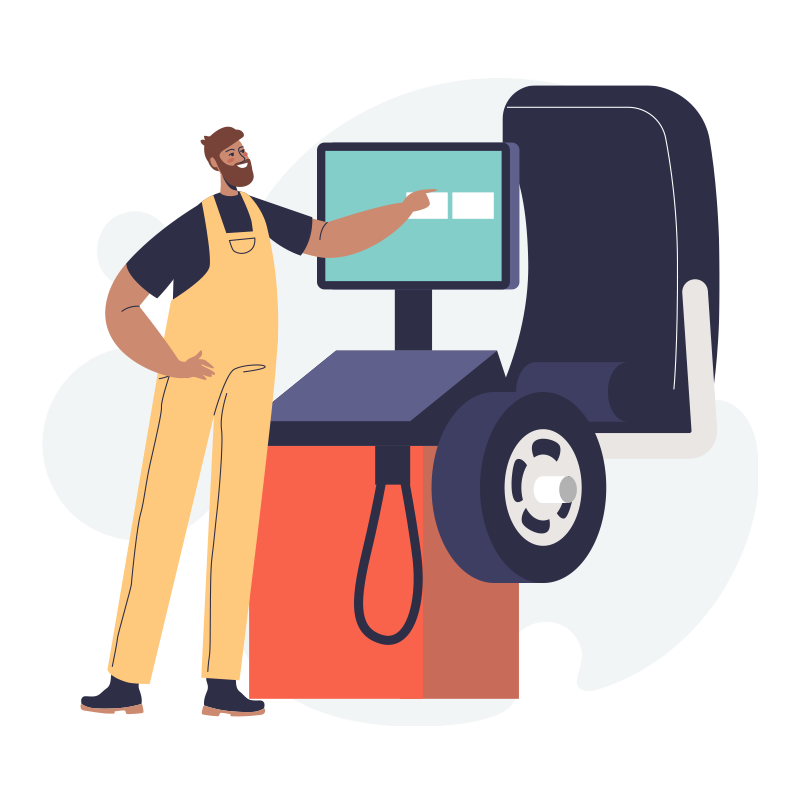 Illustration d'un mécanicien qui fait l'équilibrage d'un pneu