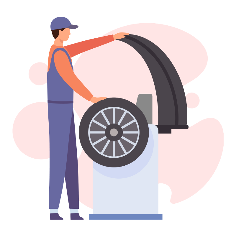 Illustration d'un homme qui fait l'équilibrage d'un pneu