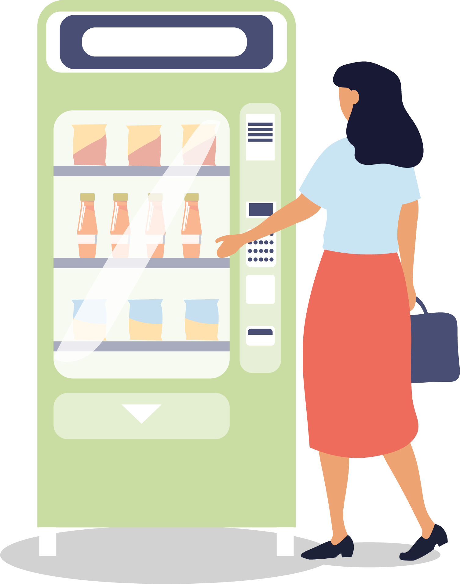 Illustration d'une femme qui se sert dans un distributeur automatique