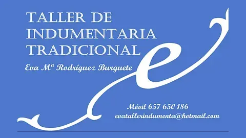A blue sign that says taller de indumentaria tradicional