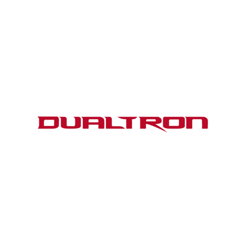 El logotipo de dualtron es rojo sobre un fondo blanco.