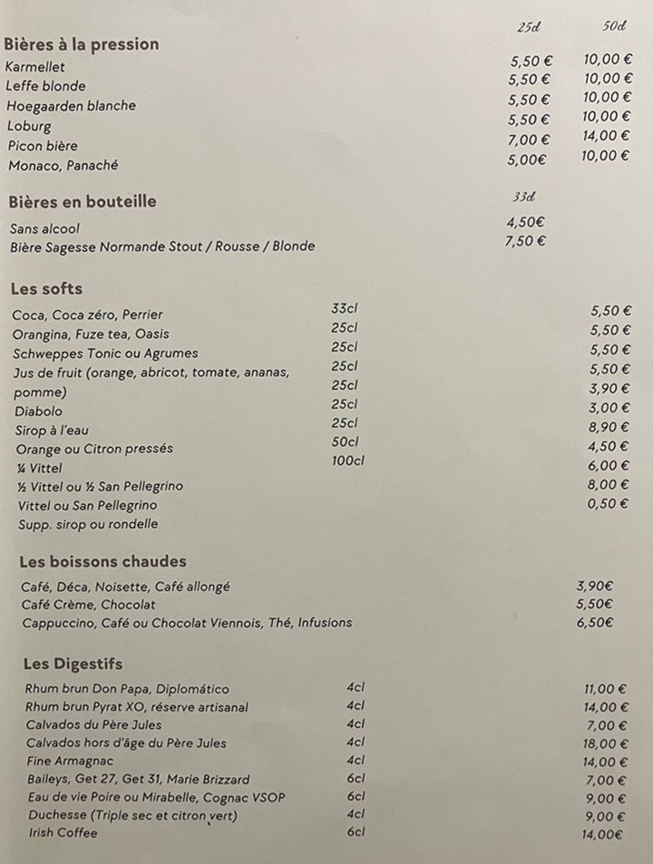 Carte des bières