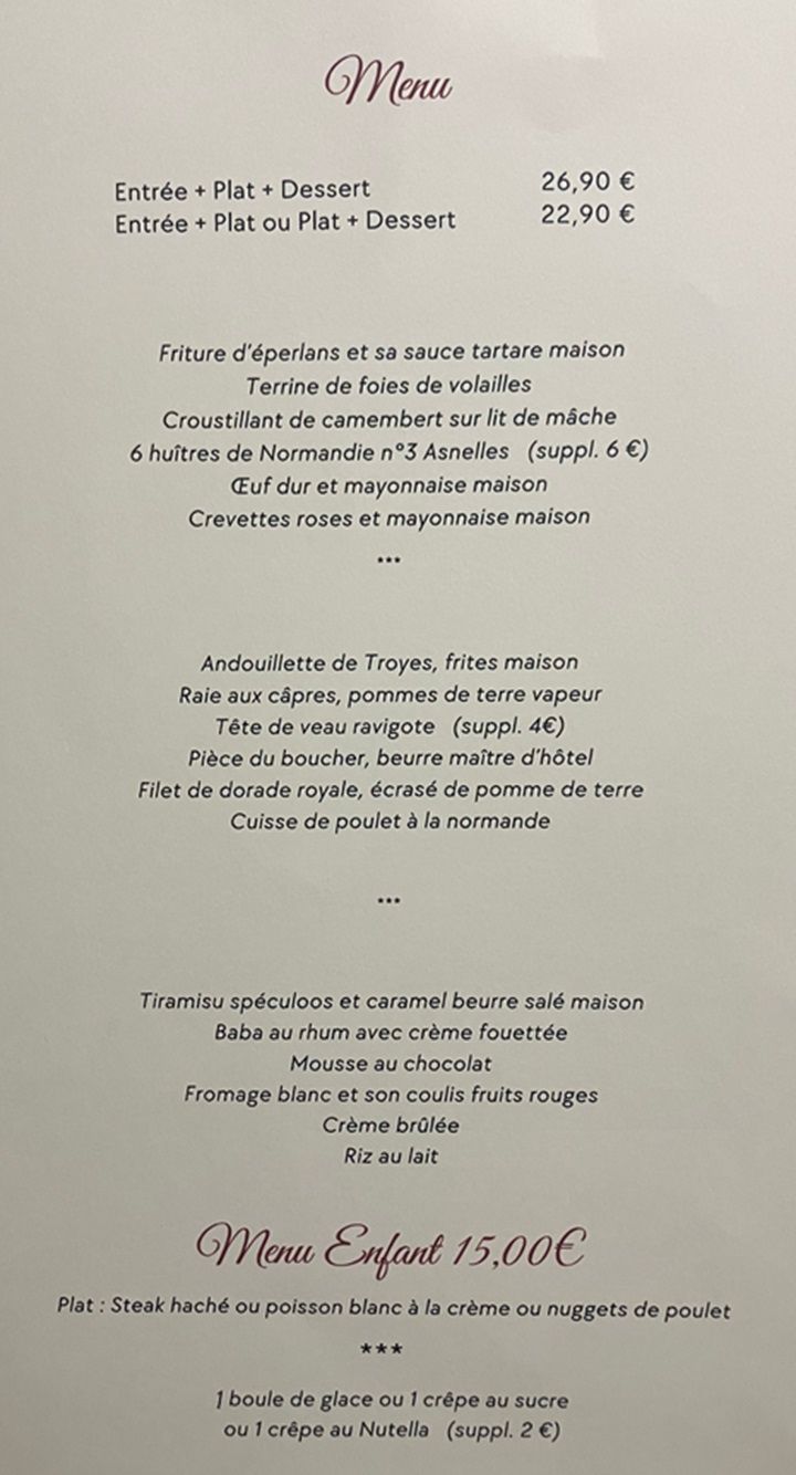 Carte des menus