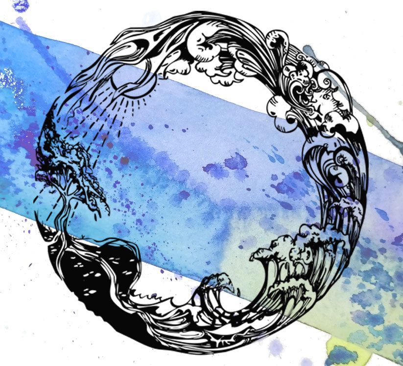 Un dibujo de un círculo con ondas en él.