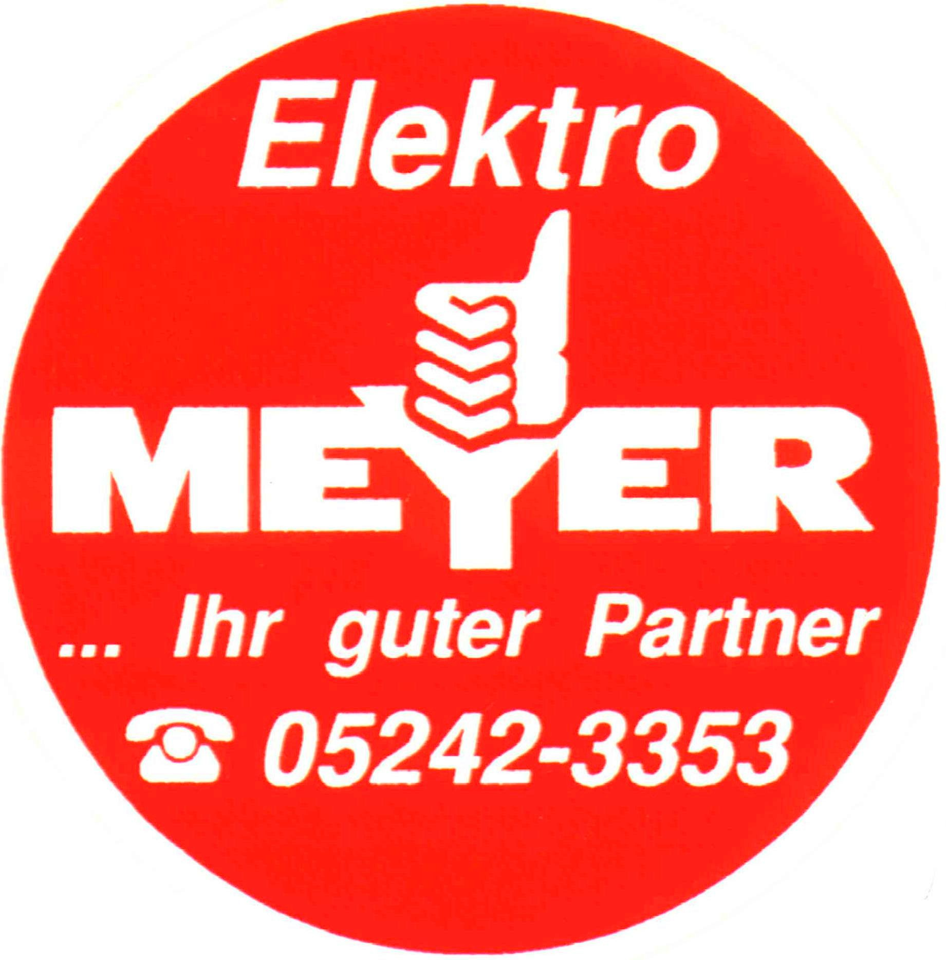 Ein roter Kreis mit dem Wort Elektro Meyer darauf